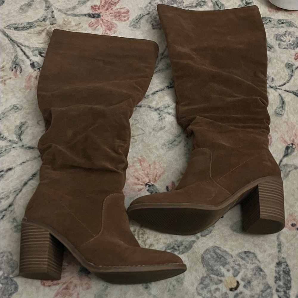 Brown Suede Knee-High Boots